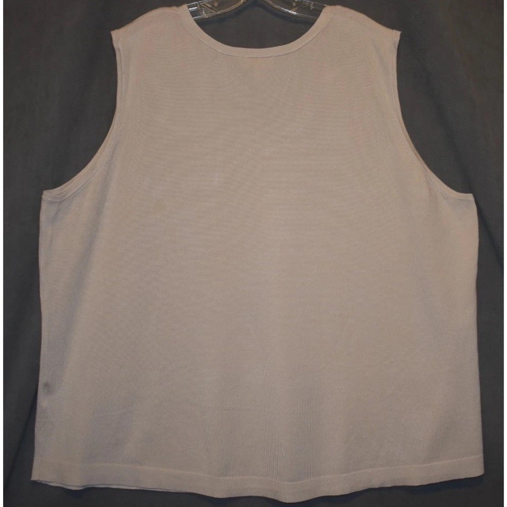 Belle Kim Gravel 3X Sleeveless Top Luxe Knit VNeck Stretch Pullover Almond/Beige